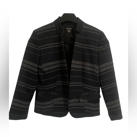 Nine West Black/Gray/Navy Blue Stripped Blazer -size 4 - Picture 3 of 6